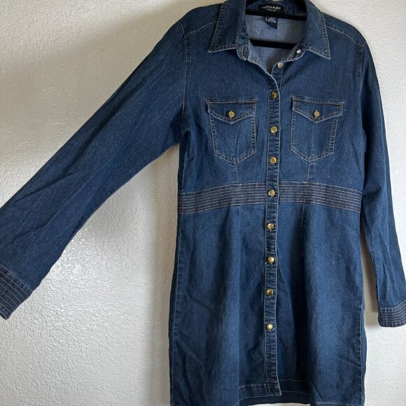 Denim‎ Chambray Knee Length Casual Button Front Dress Size Medium - Picture 4 of 8